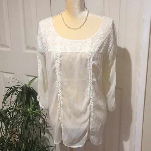 Tops - Gorgeous Chiffon Ivory Long Sleeve Blouse 2X Plus